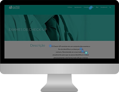 print de um mapa de calor do site da clínica doutor saúde, com pontos coloridos representando onde os usuários clicam com maior frequência, dentro de um monitor cinza